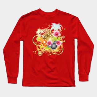 Tropical party poster with hibiscus and guitar Long Sleeve T-Shirt